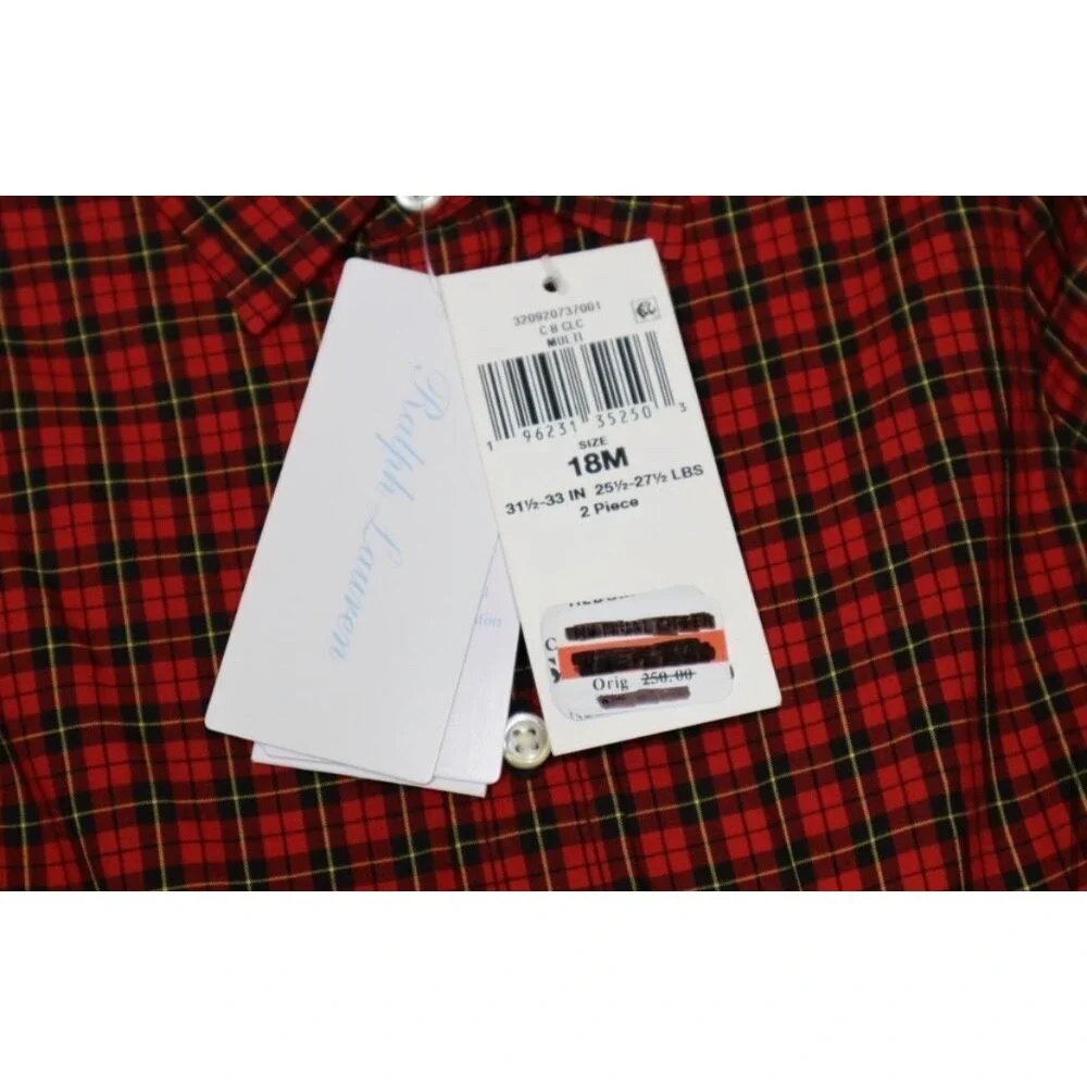 Polo Ralph Lauren Boys Plaid-Print Shirt & Embroidered Velvet Pants Set Size 18M